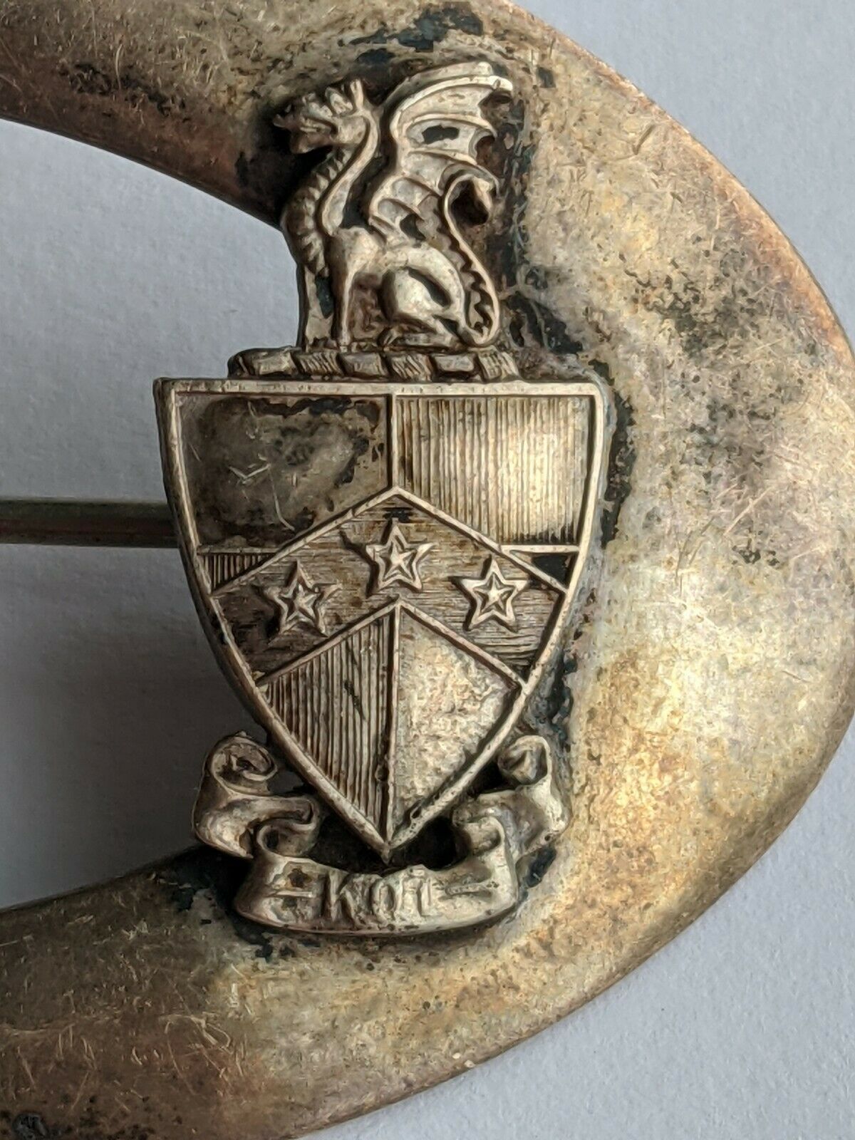 Antique William B. Kerr  Sterling Silver Dragon Shield Brooch