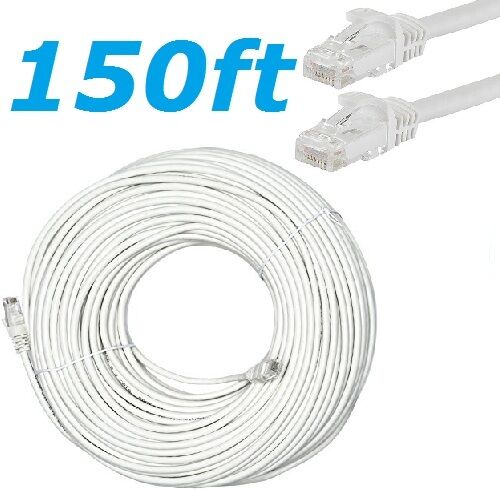 Cat6 Rj45 150ft Ethernet Lan Network Cable Patch Cord For Pc Modem Router White