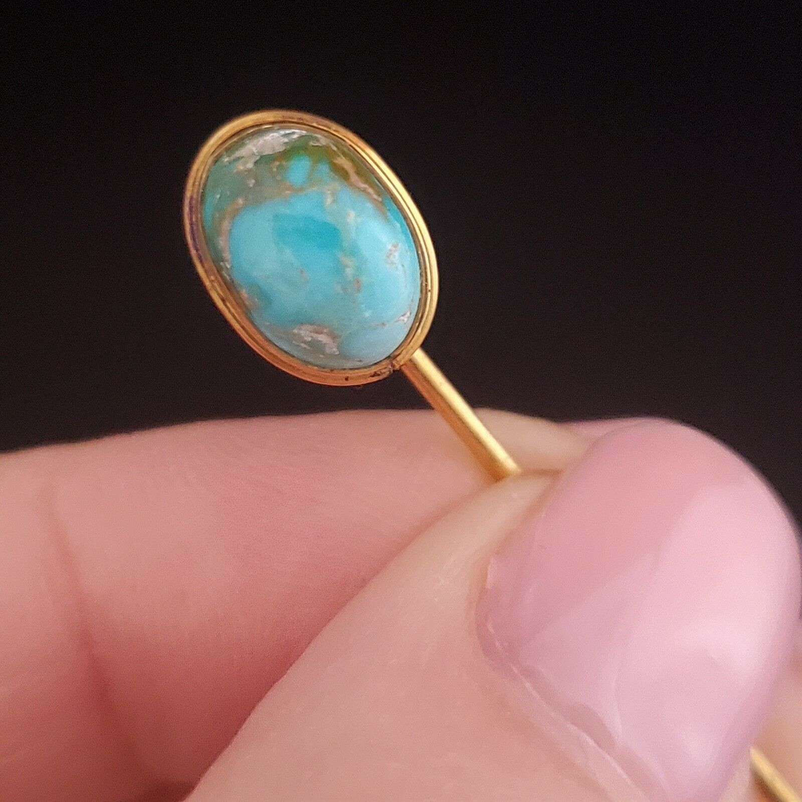 Victorian Turquoise 10k Yellow Gold Stick Pin Antique Estate Brooch Gift