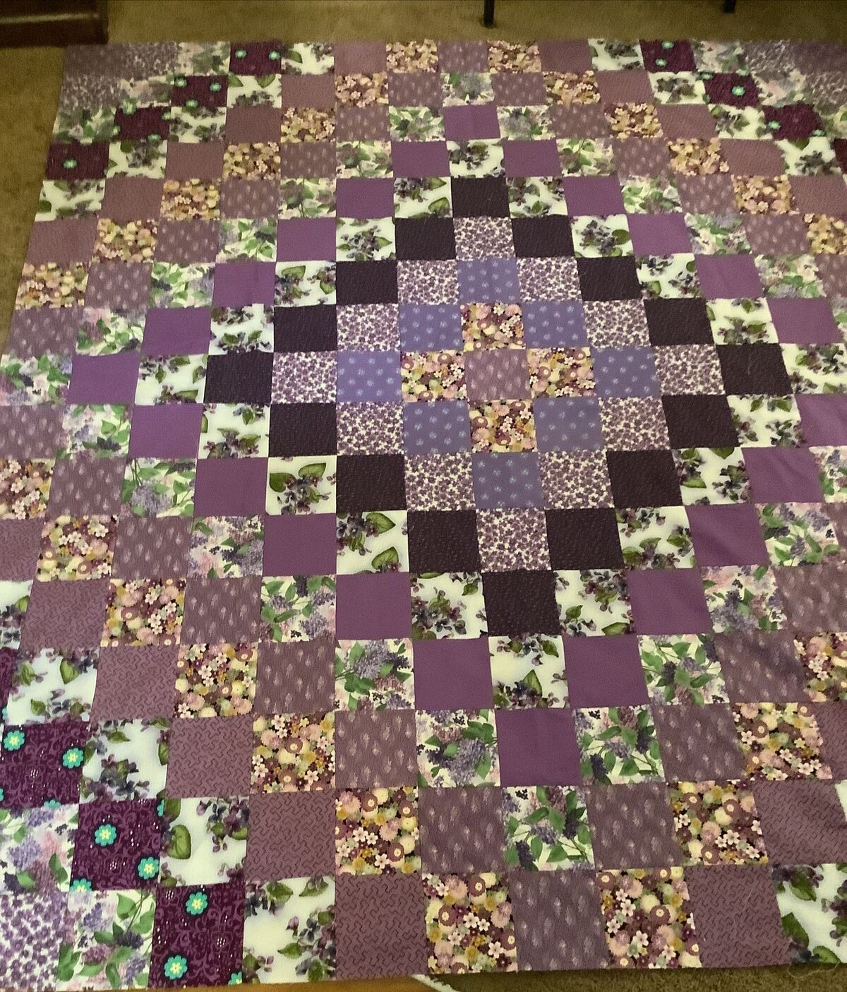 Large Old Fashion Lavender And Purple Quilt Top Size 68" X 76" Colorful