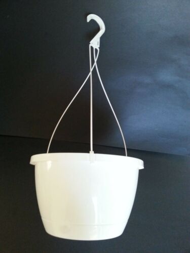 Set Of 10 - 10" Traditional White Plastic Hanging Baskets Pots Flower Landmark