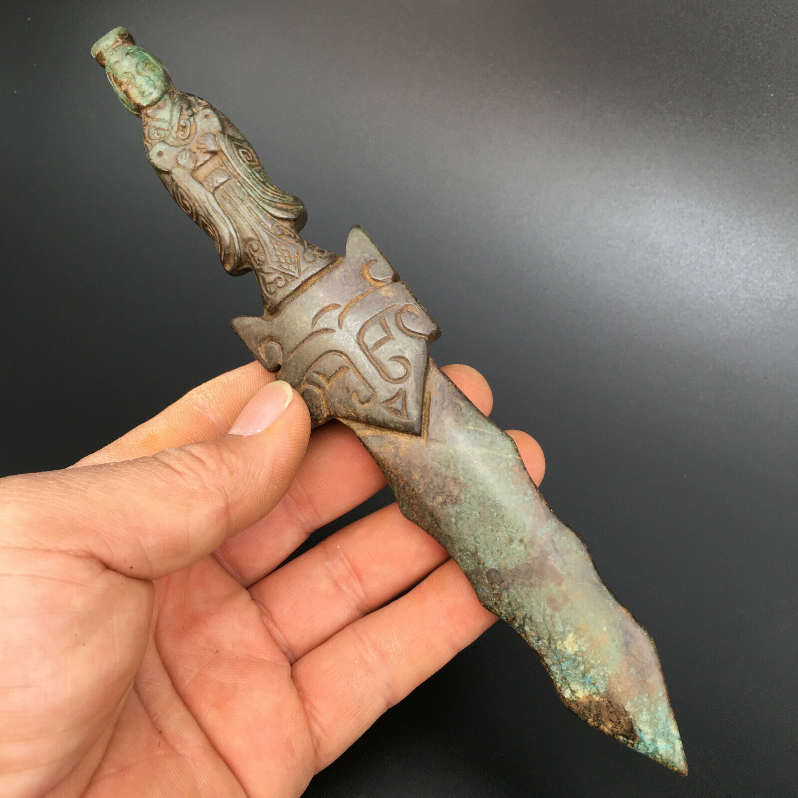 Age-old China Antique Han Dynasty Jade Hand-carved General Dagger,a804