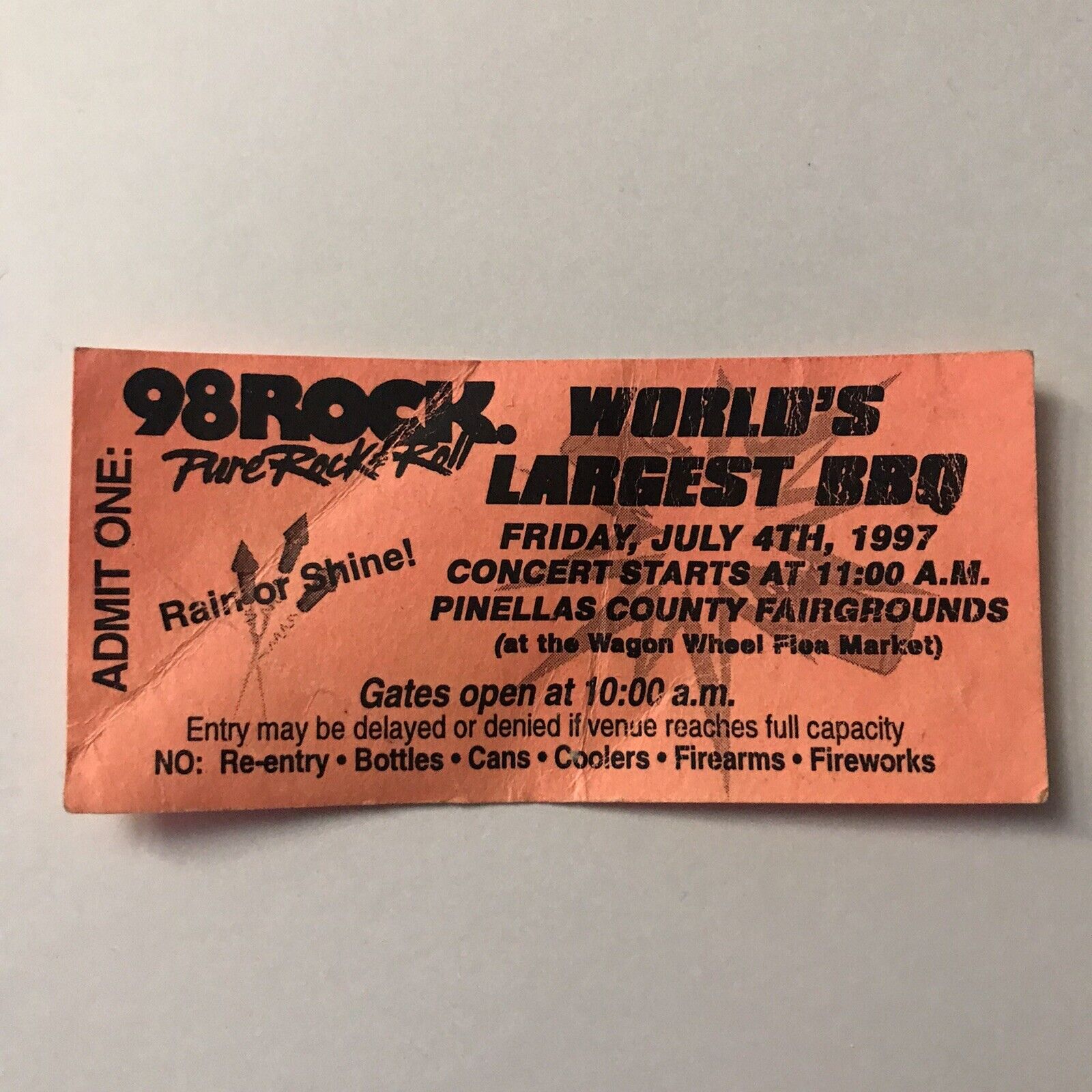 98 Rock Worlds Largest Bbq Faith No More Creed Concert Ticket Stub Vintage 1997