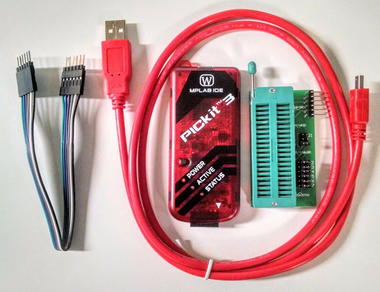 Pickit3 Microchip Programmer W/ Usb Cable, Wires Pic Kit 3 And Icsp Socket