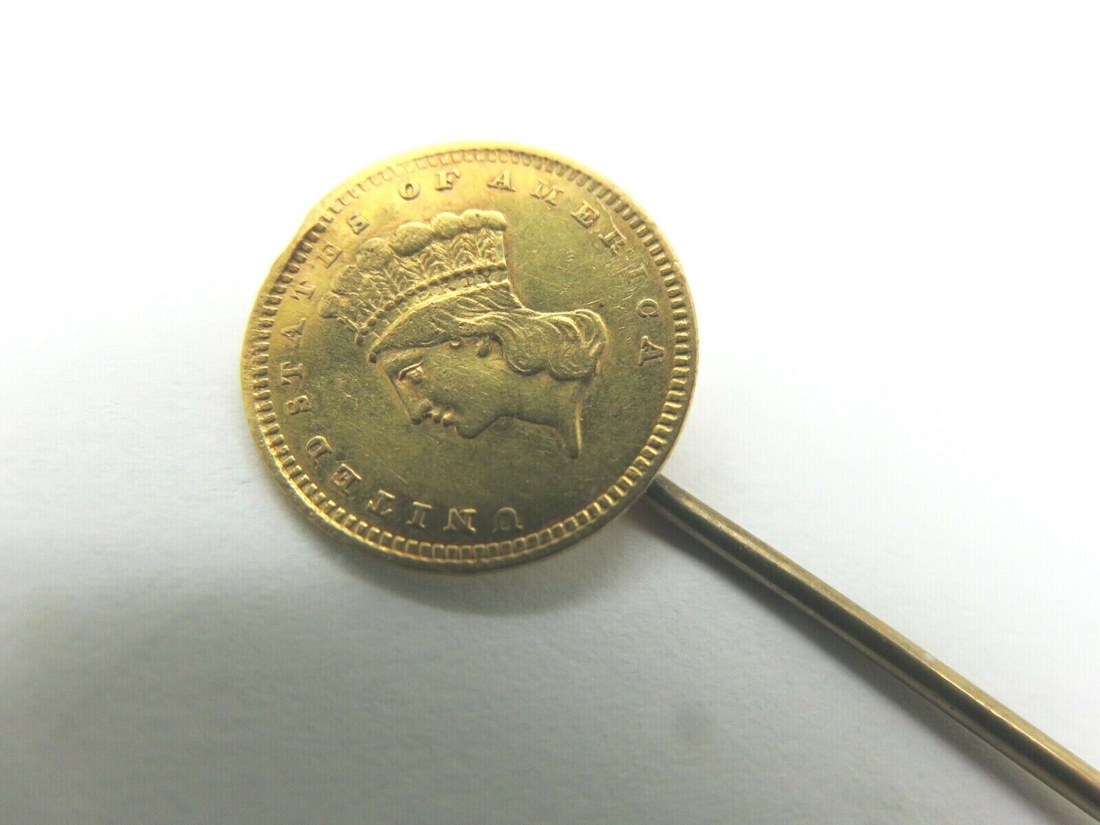 1889? Gold Coin Stick Pin $1.00 One Dollar 22k Liberty Antique