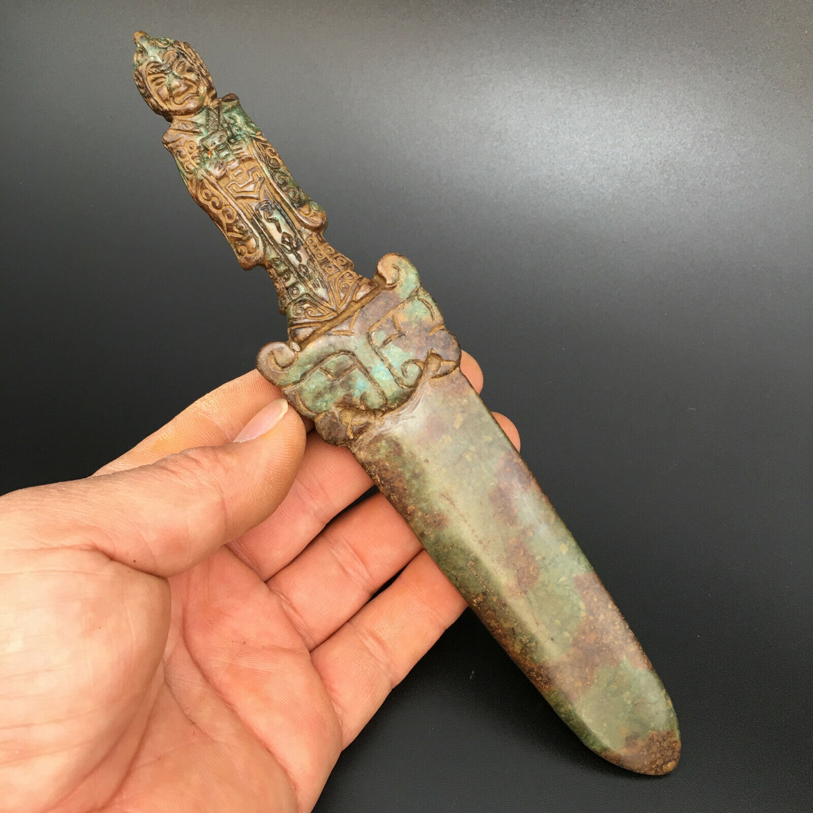 Age-old China Antique Han Dynasty Jade Hand-carved General Dagger,a802