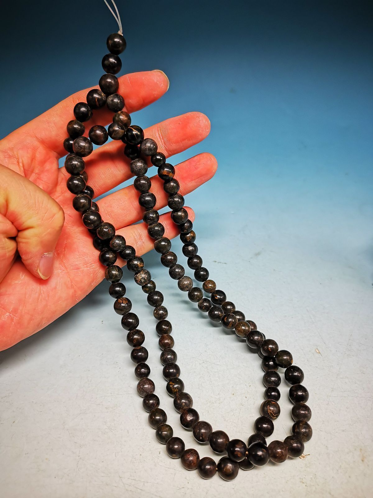 50cm Perfect Rare Oriental Old Black Jade Hand Polished Bead Necklace M01